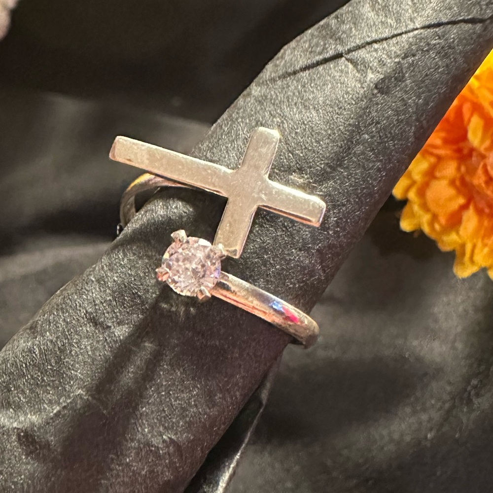 Silver Cross and Crystal Ring